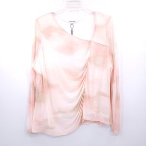 Calvin Klein Collection Sheer Draped Long-Sleeve Blouse in Blush and Cream